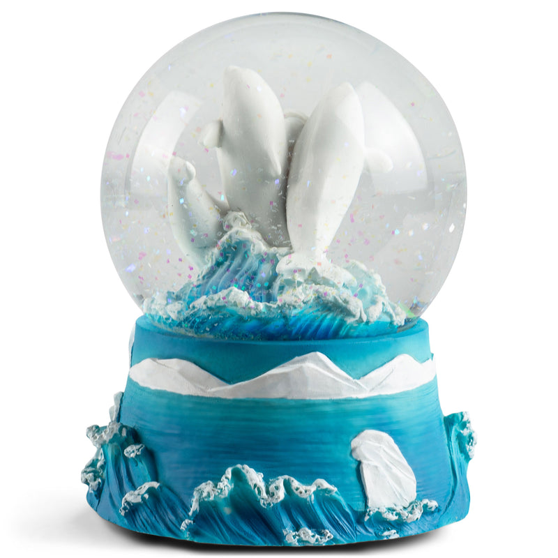 Beluga Whales Figurine 100MM Water Globe Plays Tune Let Me Call You Sweetheart