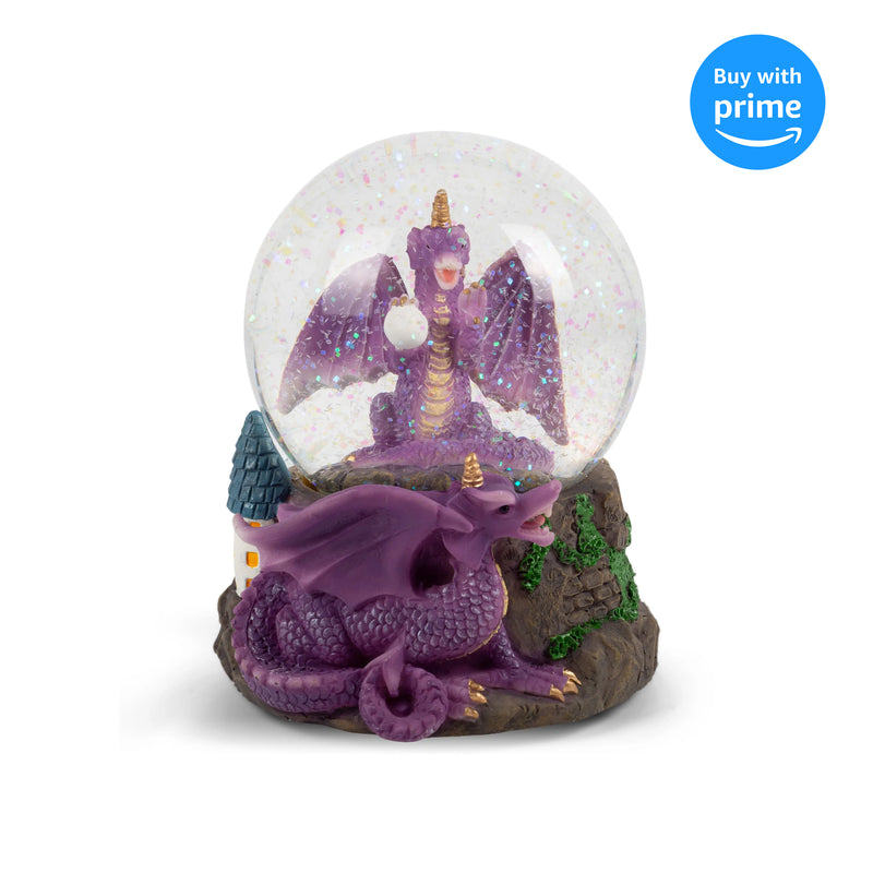 Purple Dragon with Orb on Castle Figurine 100MM Snow Globe Plays Tune Impromptu
