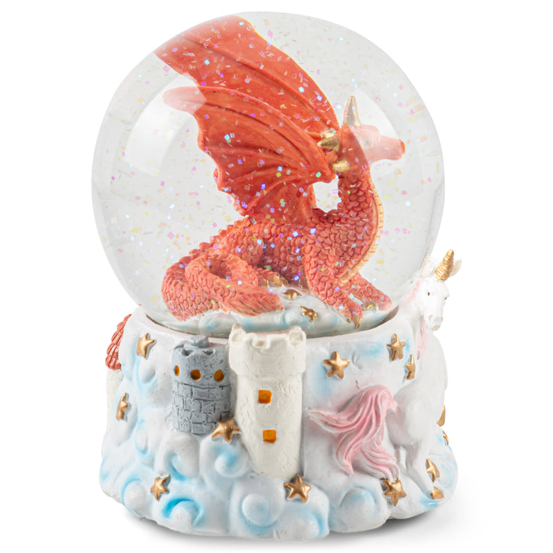 Red Dragon with Unicorn Figurine 100MM Water Globe Plays Tune Jupiter Opus No. 6