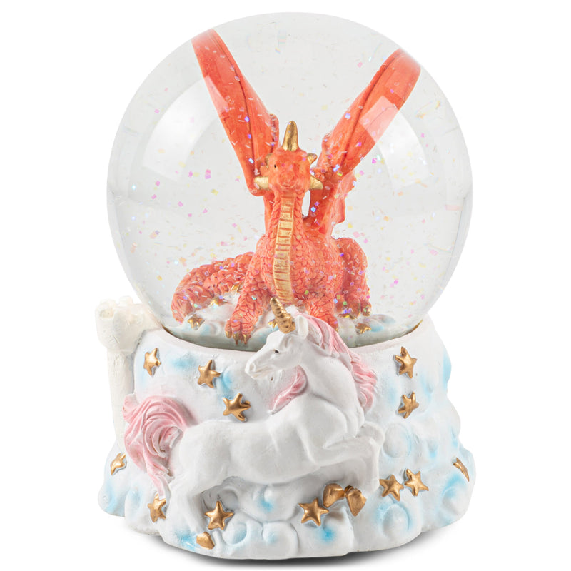 Red Dragon with Unicorn Figurine 100MM Water Globe Plays Tune Jupiter Opus No. 7