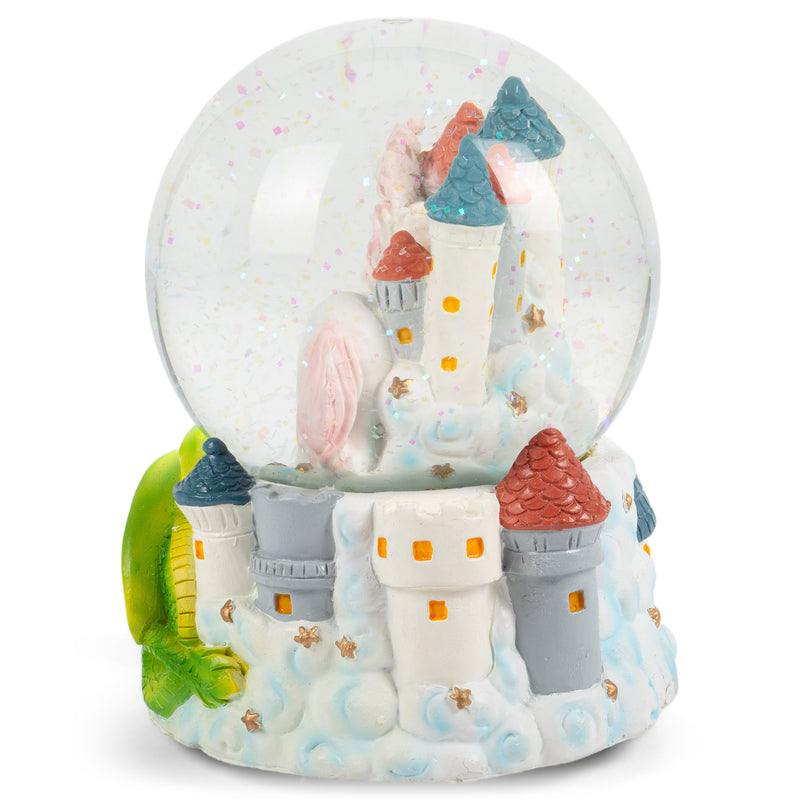 Castle Unicorn with Green Dragon Figurine 100MM Water Globe Plays Tune You Are My Sunshine