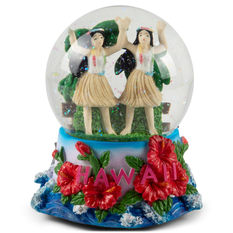 Hawaii Hula Girls Figurine 100MM Water Globe Plays Tune Aloha