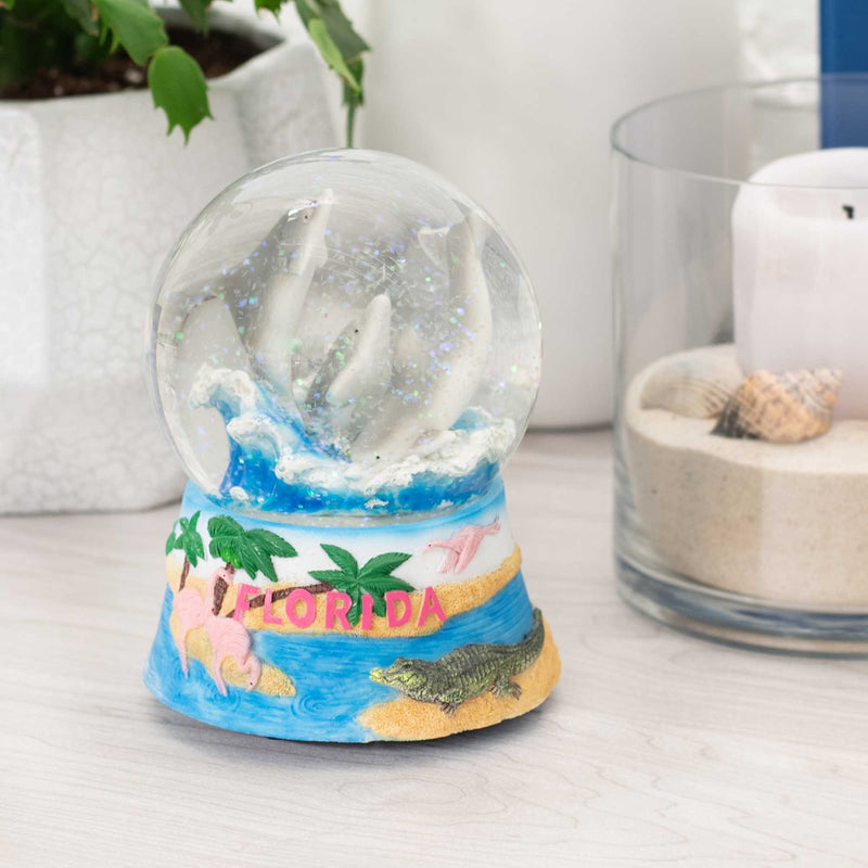Florida Dolphins Figurine 100MM Water Globe Plays Tune By the Beautiful Sea