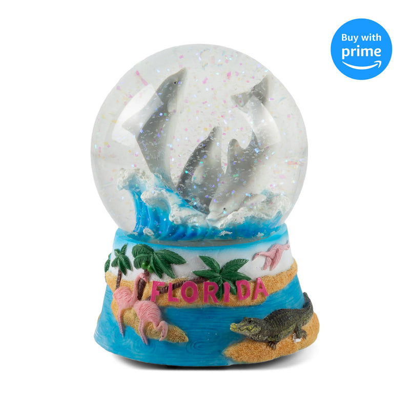 Florida Dolphins Figurine 100MM Snow Globe Plays Tune By the Beautiful Sea