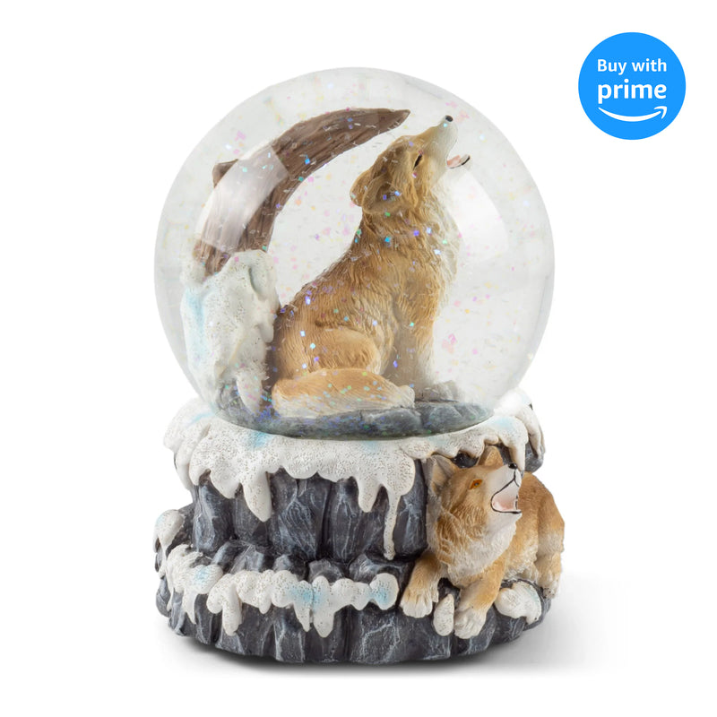 Howling Wolf 100MM Resin Stone 3D Musical Snow Globe Plays Tune Born Free