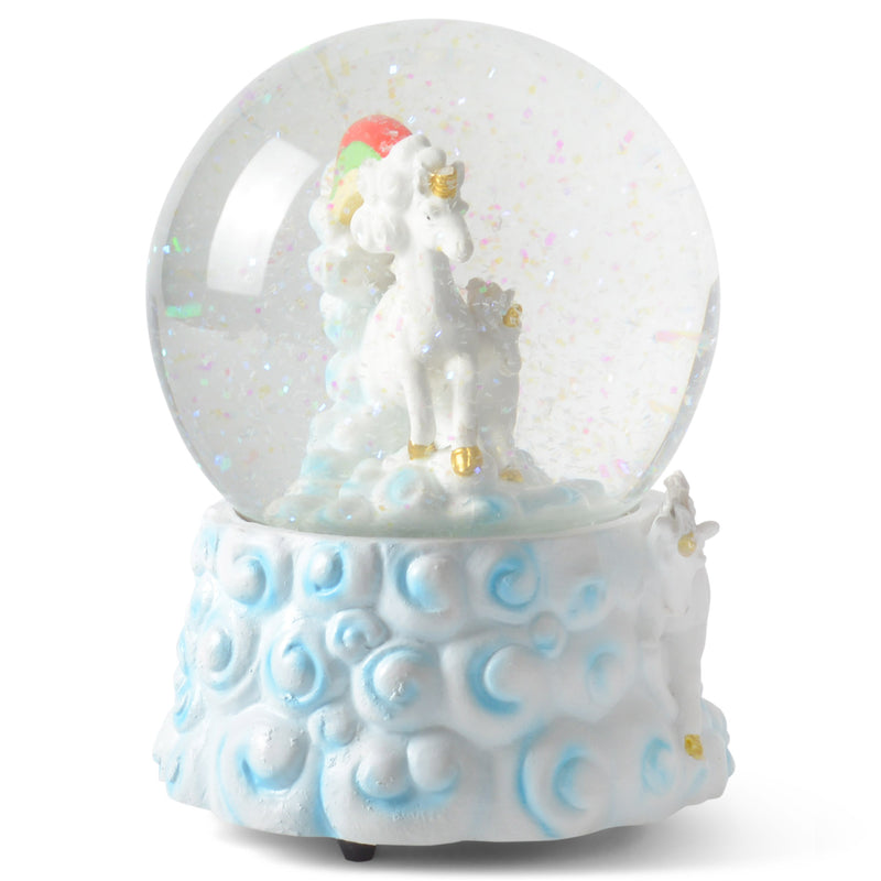 Rainbow Unicorns 100MM Resin Glitter Water Globe Plays Tune You Are My Sunshine