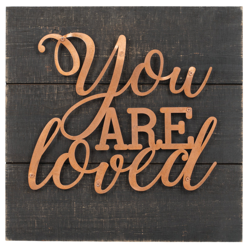 You Are Loved Dark Wood Grain 14 x 14 Copper Inspirational Wall Art Plaque