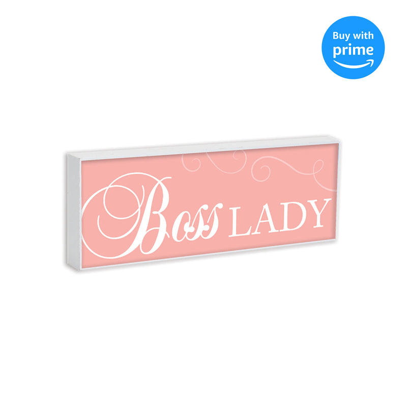I Am The Boss Lady Coral Pink 8 x 3 Wood Double Sided Tabletop Sign Plock