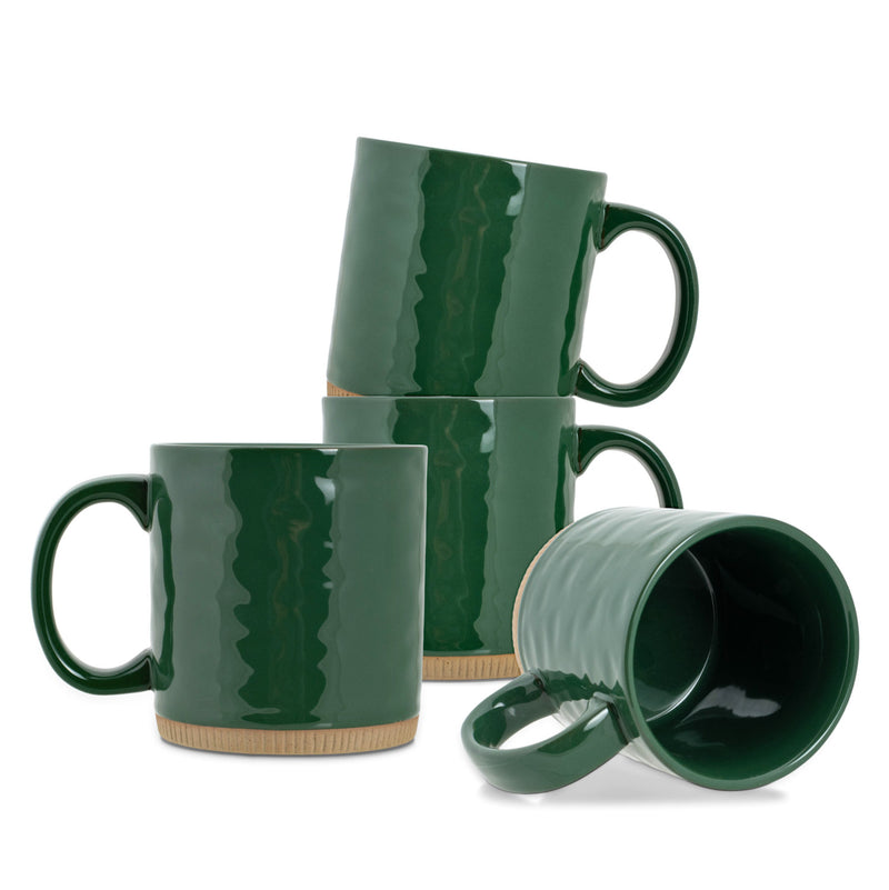 Elanze Designs Solid Green 13 ounce Glossy Ceramic Coffee Mugs Pack of 4