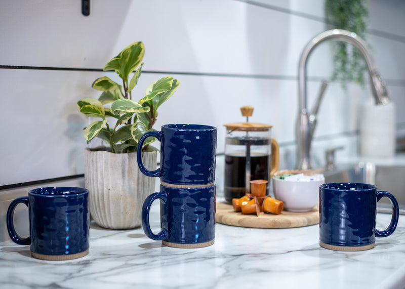 Elanze Designs Solid Navy Blue 13 ounce Glossy Ceramic Coffee Mugs Pack of 4