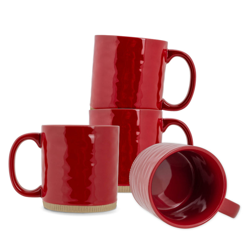 Elanze Designs Solid Red 13 ounce Glossy Ceramic Coffee Mugs Pack of 4