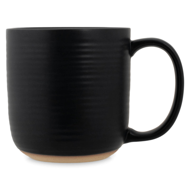 Elanze Designs Ribbed Solid Black 13 ounce Ceramic Coffee Mugs Pack of 4