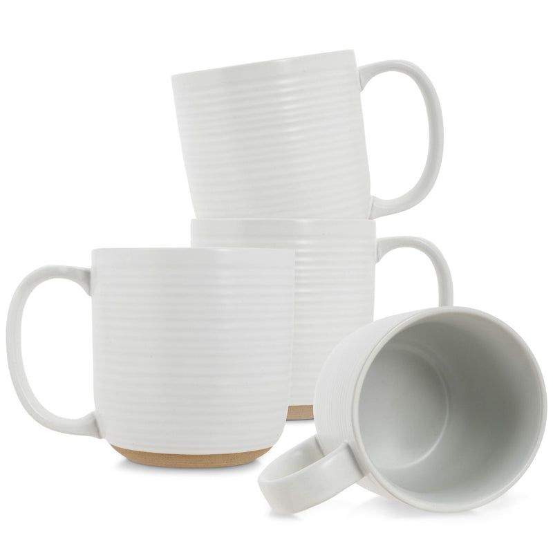 Elanze Designs Ribbed Solid White 13 ounce Ceramic Coffee Mugs Pack of 4