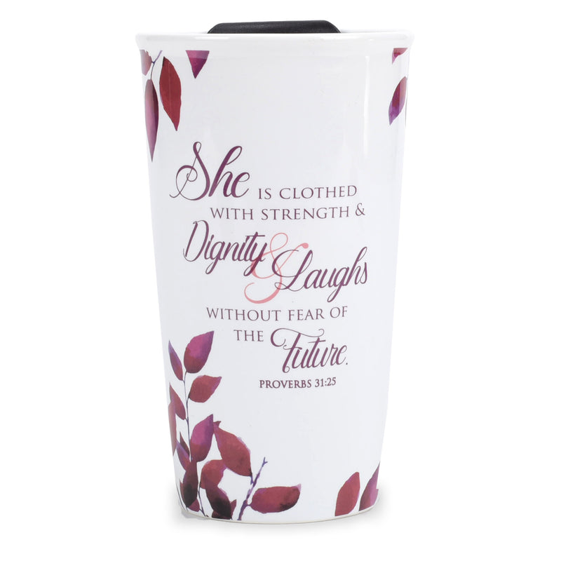 Elanze Designs Do Noble Things Floral Blush Pink 12 ounce Ceramic Travel Tumbler Mug