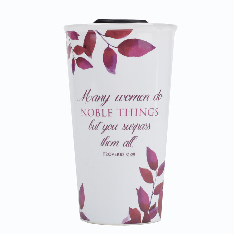Elanze Designs Do Noble Things Floral Blush Pink 12 ounce Ceramic Travel Tumbler Mug