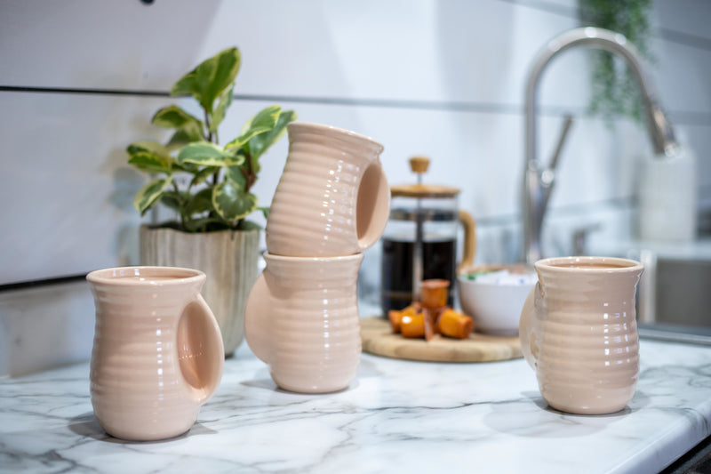 Elanze Designs Ribbed Solid Blush Pink 14 ounce Ceramic Handwarmer Mugs Set of 4