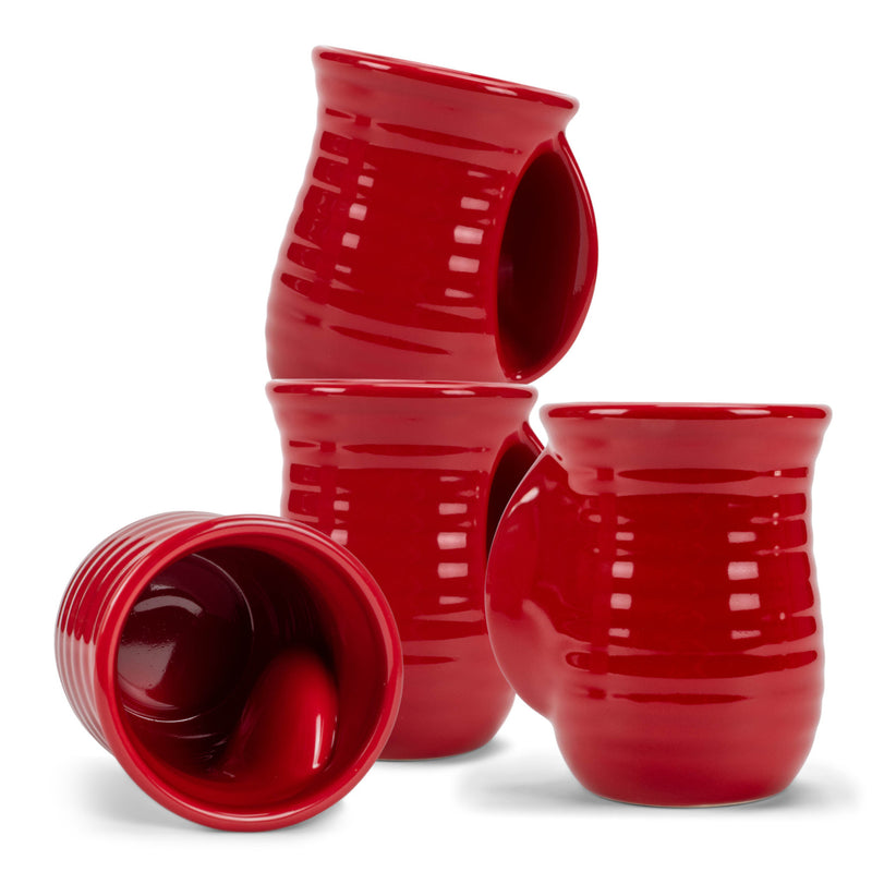 Elanze Designs Ribbed Solid Christmas Red 14 ounce Ceramic Handwarmer Mugs Set of 4
