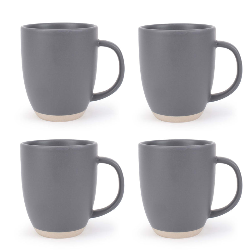 Elanze Designs Raw Clay Bottom Charcoal Grey 13 ounce Ceramic Coffee Mugs Set of 4
