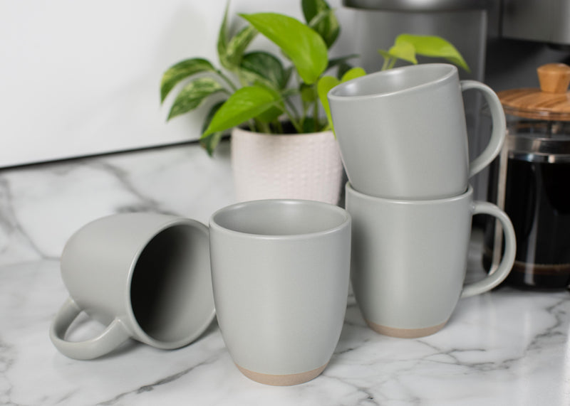 Elanze Designs Raw Clay Bottom Ice Grey 13 ounce Ceramic Coffee Mugs Set of 4