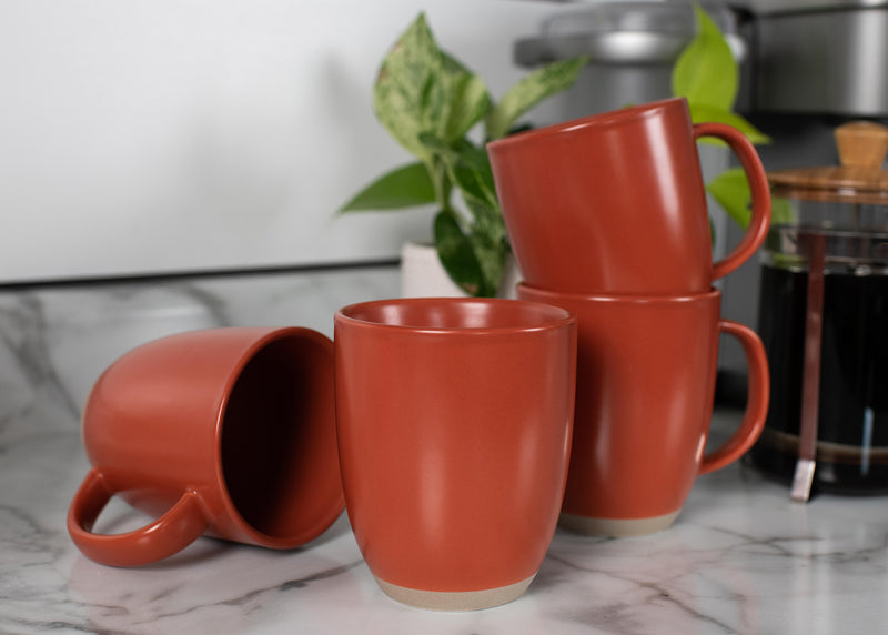 Elanze Designs Tall Ribbed Raw Clay Bottom Grey 16 Ounce Ceramic Coffee Mugs Set of 4