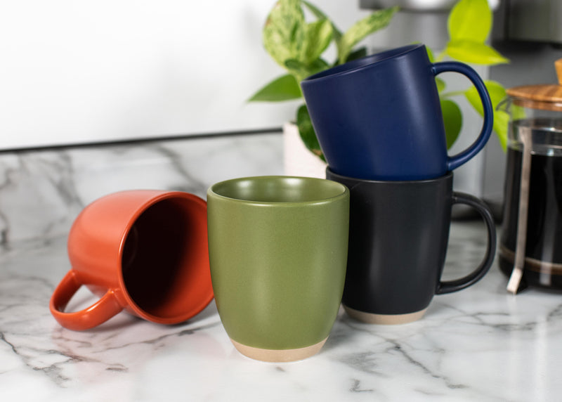 Elanze Designs Raw Clay Bottom Warm Assorted 13 ounce Ceramic Coffee Mugs Set of 4