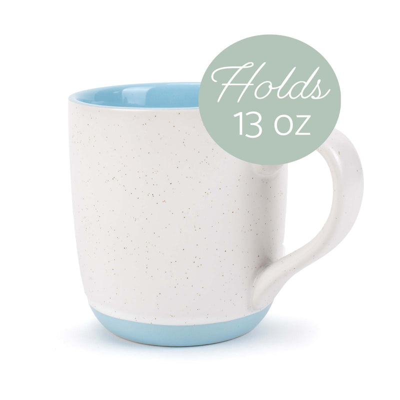 Elanze Designs Typewriter Speckled Pale Blue 13 ounce Ceramic Coffee Mugs Set of 4
