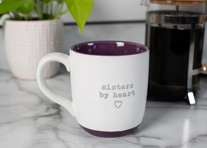 Elanze Designs Sisters By Heart Speckled Purple 13 ounce Ceramic Coffee Mug