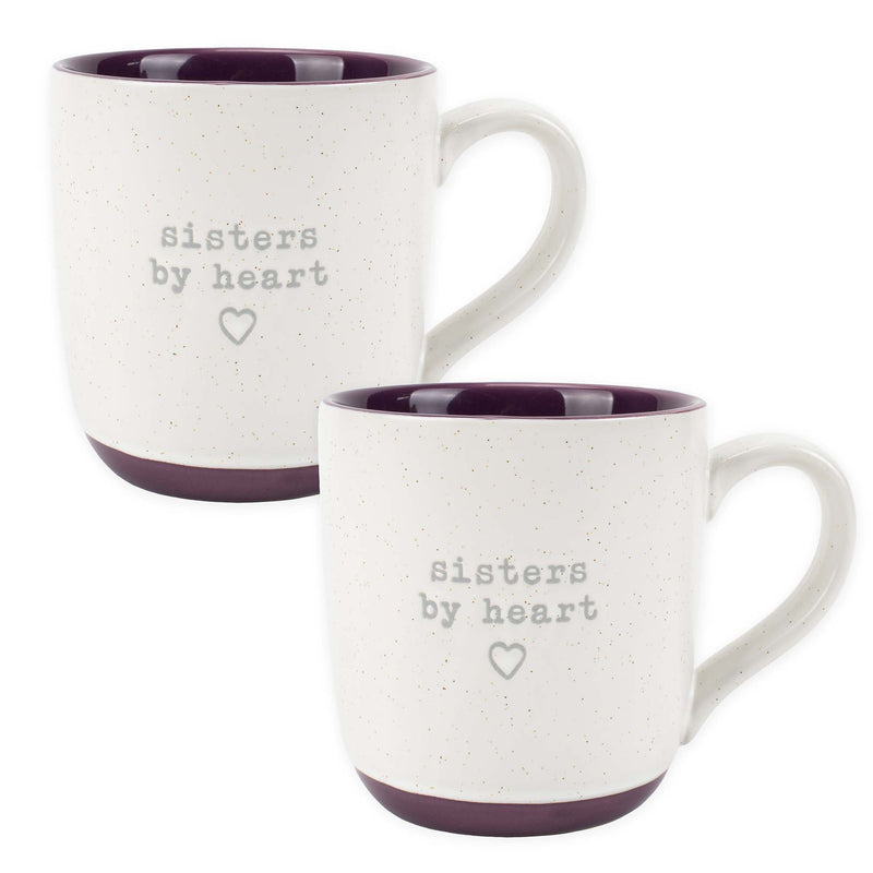 Elanze Designs Sisters By Heart Speckled Purple 13 ounce Ceramic Coffee Mugs Set of 2