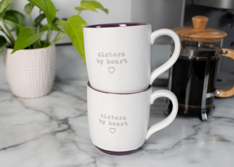 Elanze Designs Sisters By Heart Speckled Purple 13 ounce Ceramic Coffee Mugs Set of 2