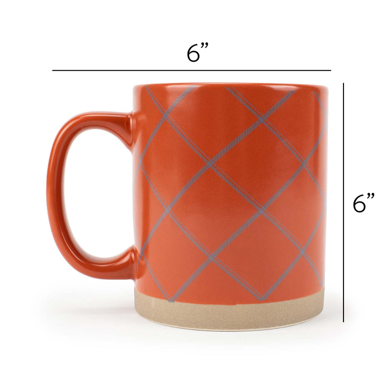 Elanze Designs Modern Plaid Raw Clay Bottom Orange 13 ounce Ceramic Coffee Mugs Set of 4