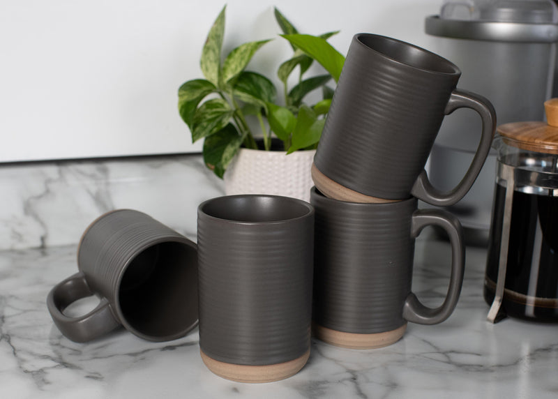 Elanze Designs Ribbed Ceramic Stoneware 16 ounce Raw Clay Bottom Coffe