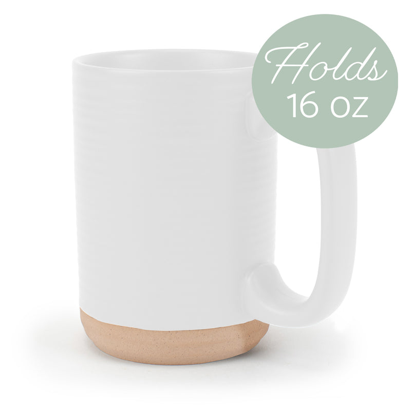 Elanze Designs Tall Ribbed Raw Clay Bottom White 16 ounce Ceramic Coffee Mugs Set of 4