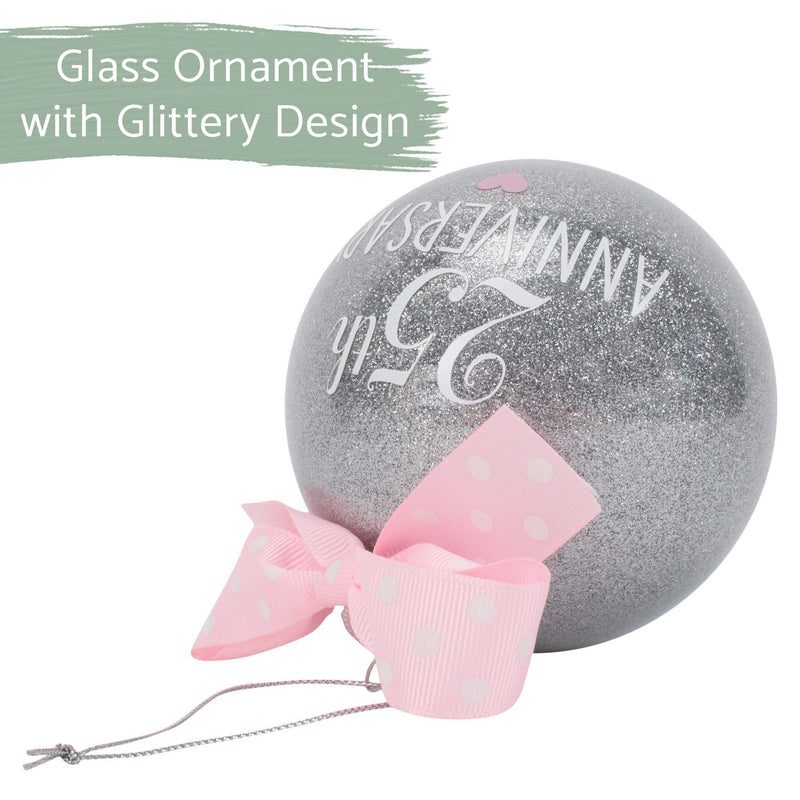 Elanze Designs 25th Anniversary Silver Tone 4 inch Blown Glass Ball Christmas Ornament