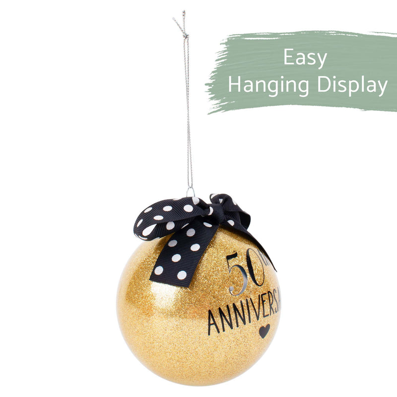 Elanze Designs 50th Anniversary Gold Tone 4 inch Blown Glass Ball Christmas Ornament