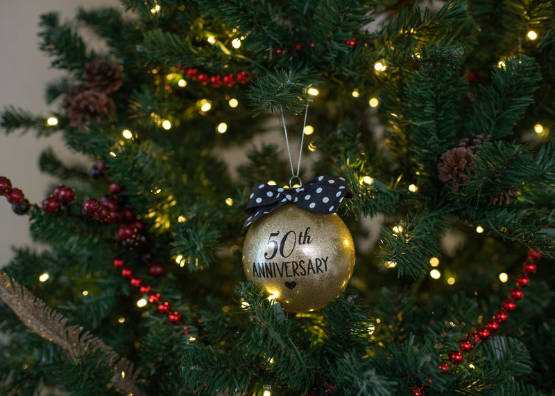 Elanze Designs 50th Anniversary Gold Tone 4 inch Blown Glass Ball Christmas Ornament