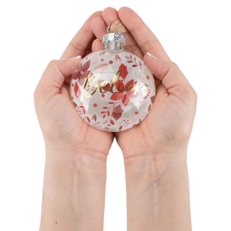 Elanze Designs Believe White Floral 4 inch Glass Round Disc Christmas Ornament