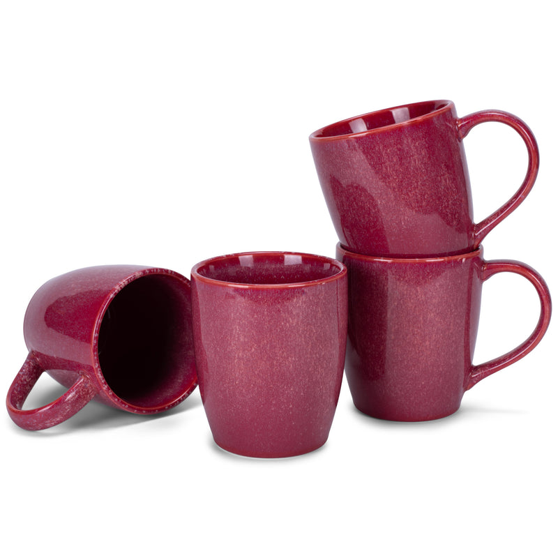 Elanze Designs Reactive 17 ounce Ceramic Curved Body Mugs Set of 4, Maraschino Red