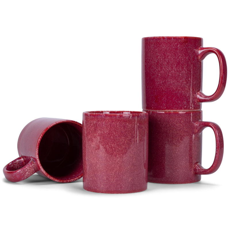 Elanze Designs Reactive 17 ounce Ceramic Straight Body Mugs Set of 4, Maraschino Red