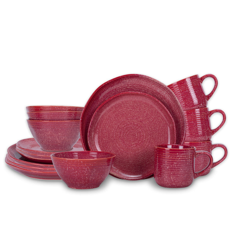 Elanze Designs Reactive Ceramic Dinnerware 16 Piece Set - Service for 4, Maraschino Red