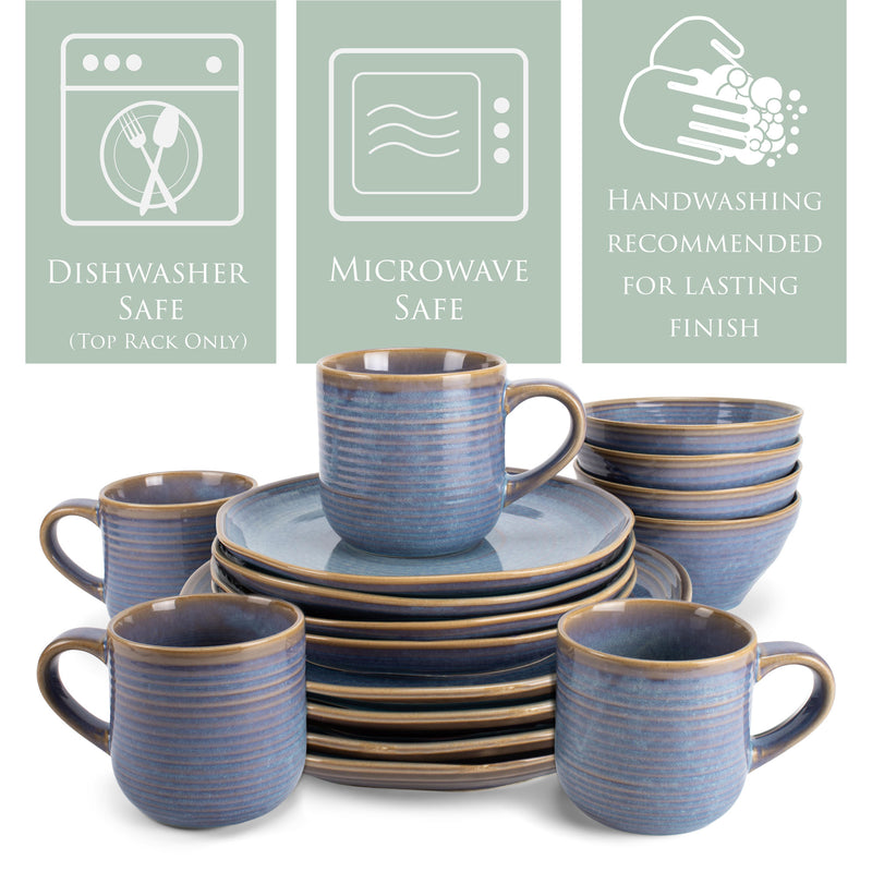 Elanze Designs Reactive Ceramic Dinnerware 16 Piece Set - Service for 4, Ocean Sunrise