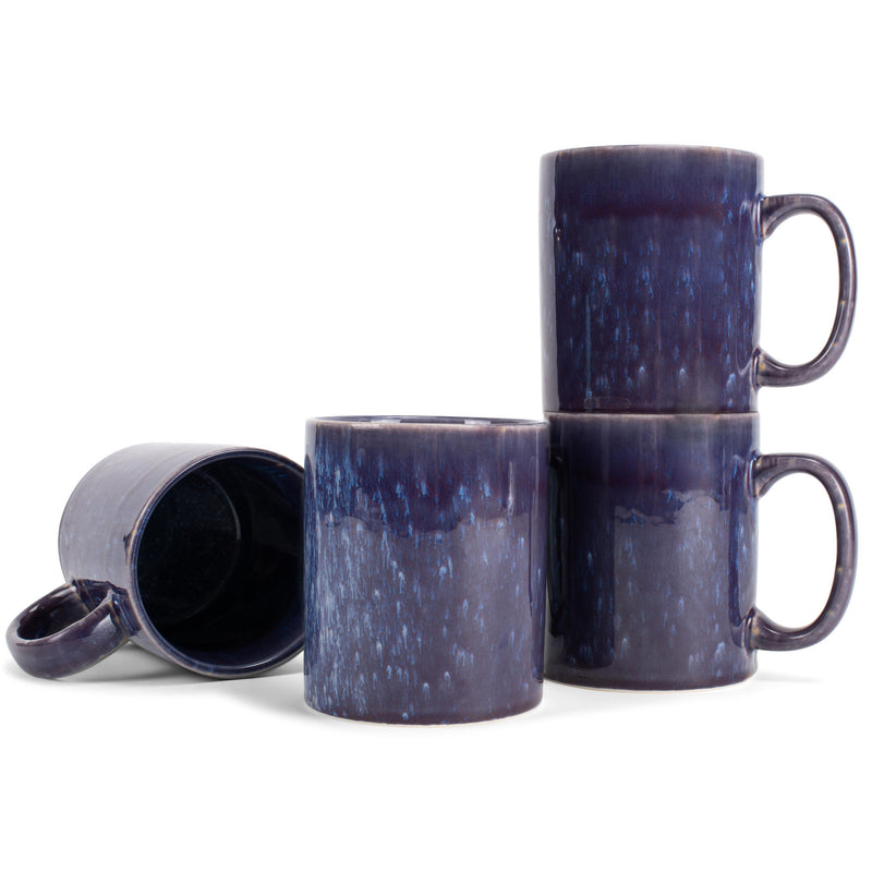Elanze Designs Reactive 17 ounce Ceramic Straight Body Mugs Set of 4, Midnight Purple