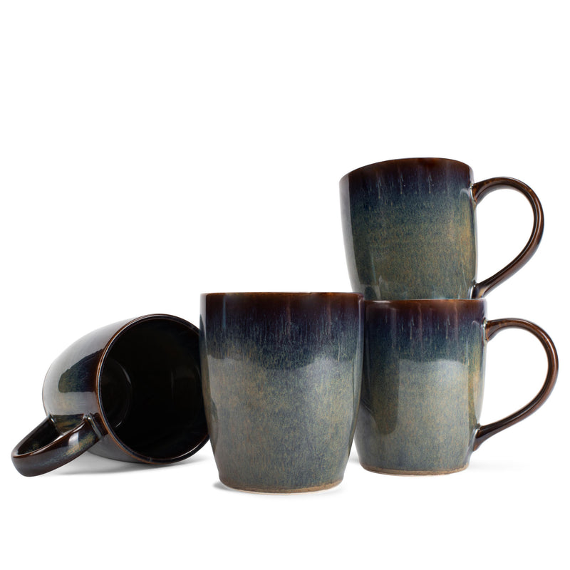 Elanze Designs Reactive 17 ounce Ceramic Curved Body Mugs Set of 4, Cascade Brown