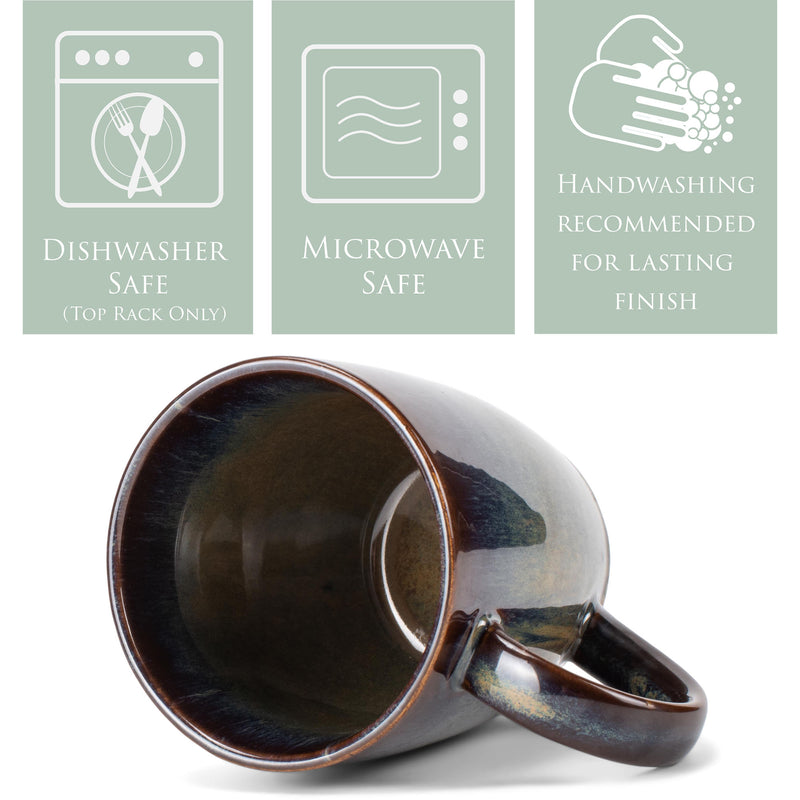 Elanze Designs Reactive 17 ounce Ceramic Curved Body Mugs Set of 4, Cascade Brown