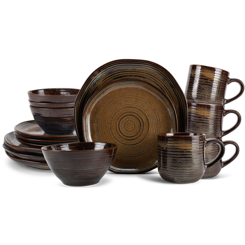 Elanze Designs Reactive Ceramic Dinnerware 16 Piece Set - Service for 4, Cascade Brown