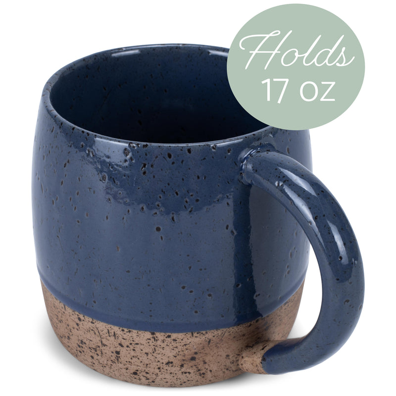 Elanze Designs Speckled Raw Bottom 17 ounce Ceramic Mugs Pack of 2, Navy Blue