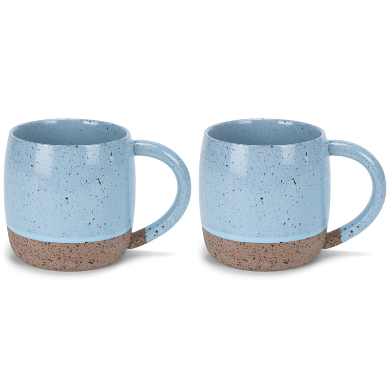 Elanze Designs Speckled Raw Bottom 17 ounce Ceramic Mugs Pack of 2, Ice Blue