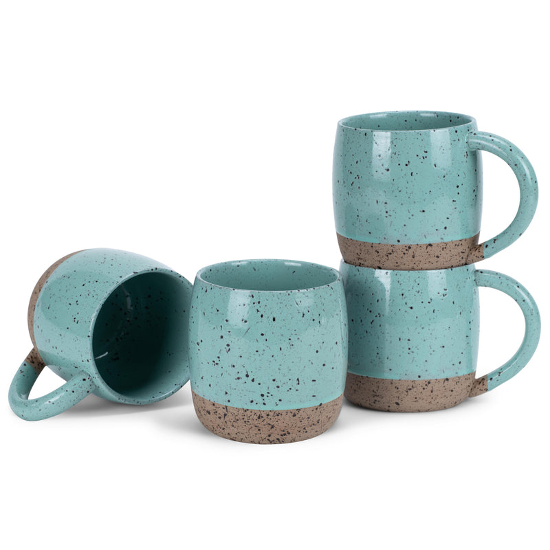 Elanze Designs Speckled Raw Bottom 17 ounce Ceramic Mugs Pack of 4, Mint Green