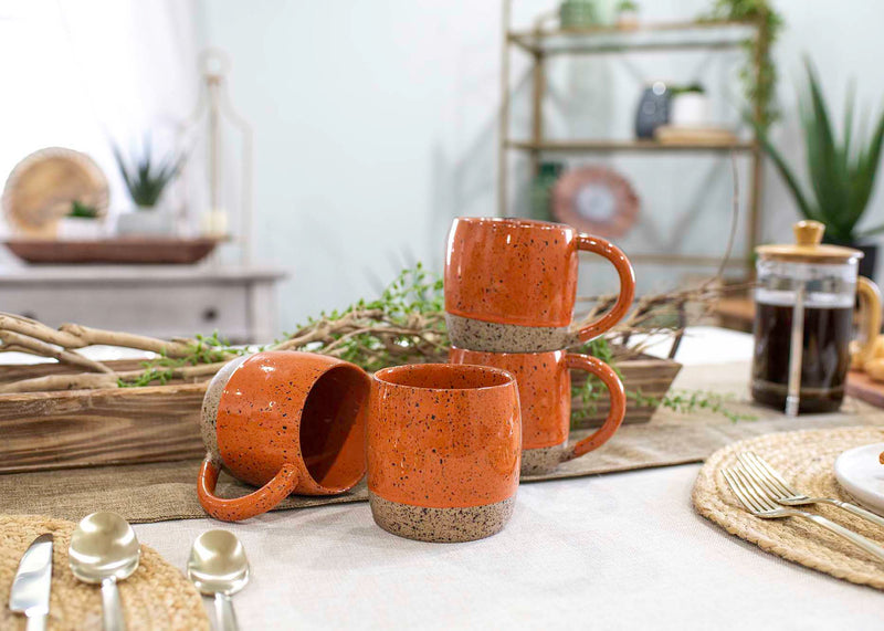 Elanze Designs Speckled Raw Bottom 17 ounce Ceramic Mugs Pack of 4, Burnt Orange