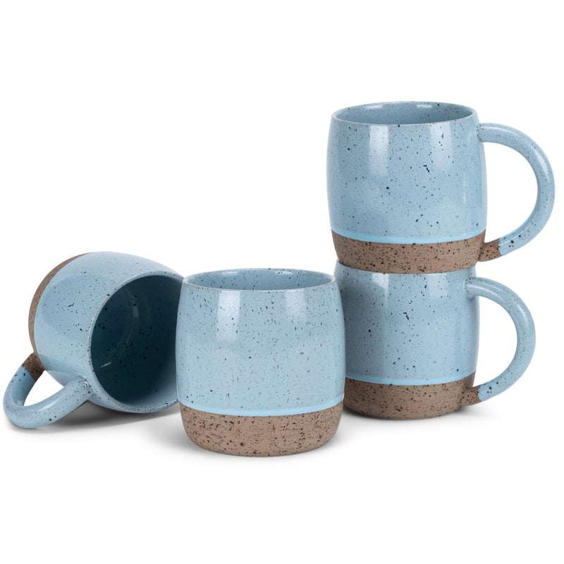 Elanze Designs Speckled Raw Bottom 17 ounce Ceramic Mugs Pack of 4, Ice Blue