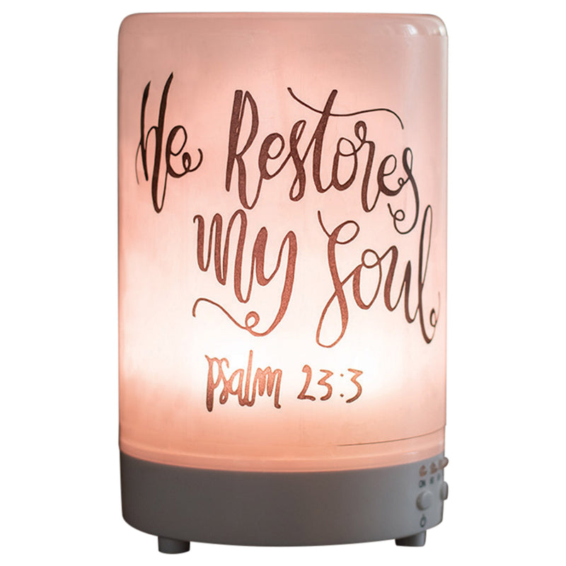 He Restores My Soul Inspirational 8 Colored LED Light 5.75 x 3.5 Frosted Glass Essential Oil Diffuser